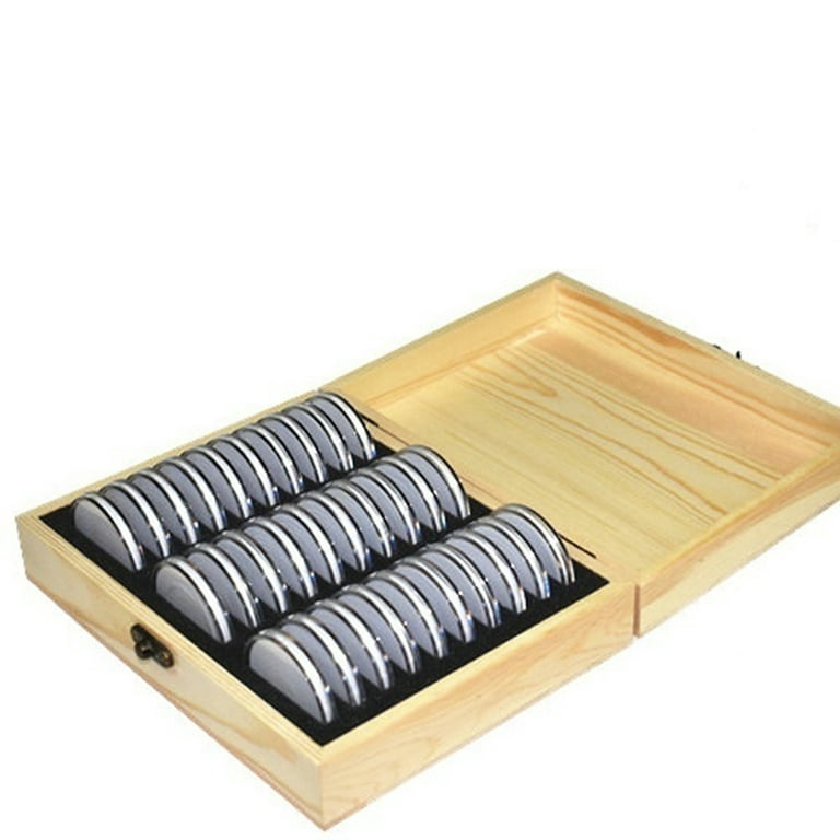 50X 46MM Coin Capsules Storage Box with Wooden Case Holder Collection  Display