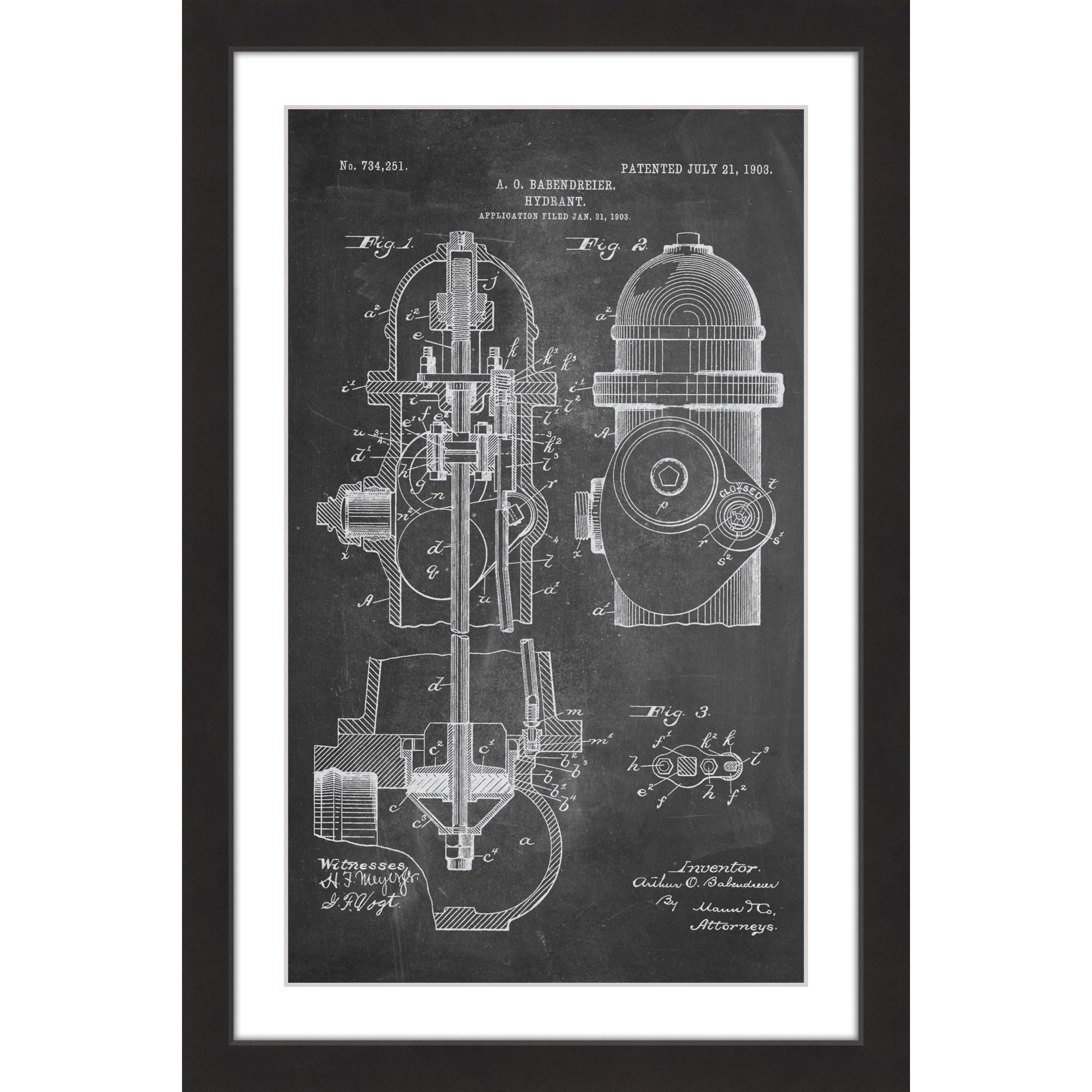 "Hydrant 1903 Chalk" Framed Painting Print