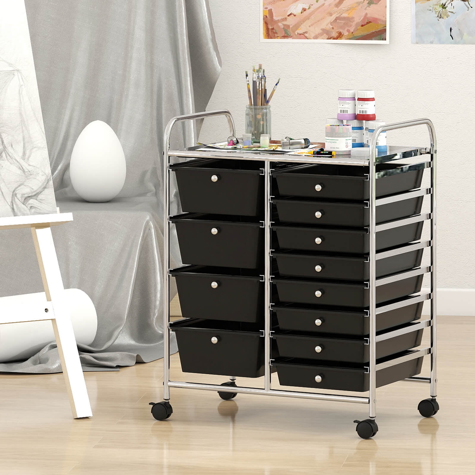 Costway 12-Drawer Rolling Storage Cart with Removable Drawers & Lockable Casters for Office Black