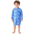 thumbnail image 2 of Boys One Piece Swimsuit Size 3-4Y Long Sleeve Swim Bathing Suit Sea Animal Print Sun Swimwear Beach Pool Kids Swimsuits, 2 of 9