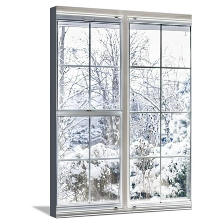 Home Vinyl Insulated Windows with Winter View of Snowy Trees and Plants Stretched Canvas Print Wall Art By (Best Way To Insulate Windows For Winter)