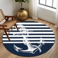 thumbnail image 3 of 6ft Round Rug, Navy Blue Anchor Non-Skid Rubber Backing Large Area Rugs - Living Room Bedroom Home Office, Nautical Coastal Abstract Art Indoor Floor Mat Carpets Washable Rug, 3 of 9
