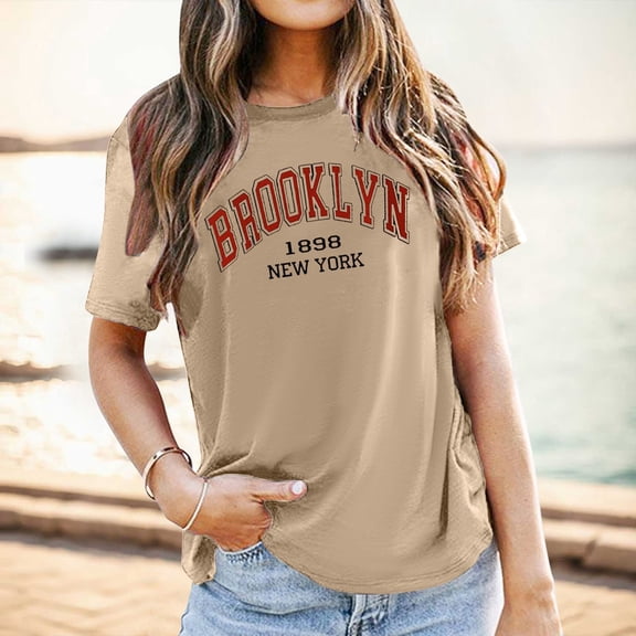 Trendfront Womens Brooklyn New York Graphic Tops Crewneck Casual Loose Fit Short Sleeve Tee Trendy Fashion T Shirts Pullover Streetwear
