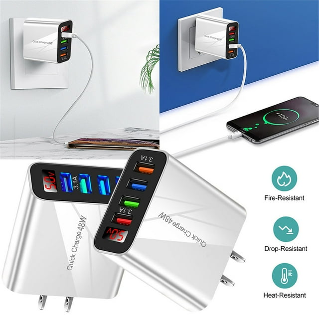 WIFKLSIIPG 48W 4 Port USB Wall Charger Quick Charge 3.1AUSB Adapter Power Plug Charging Station