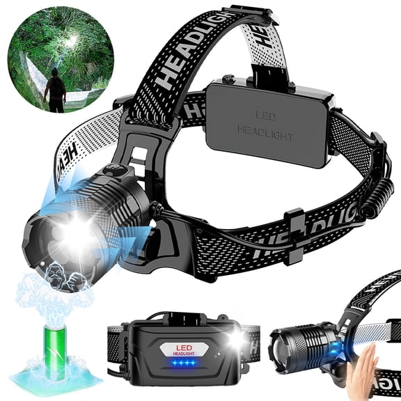 DFITO LED Headlamp with Type-C Fast Charge, 2400mAh Battery, Adjustable 90° Angle, Ideal for Hiking, Camping & Outdoor Adventures