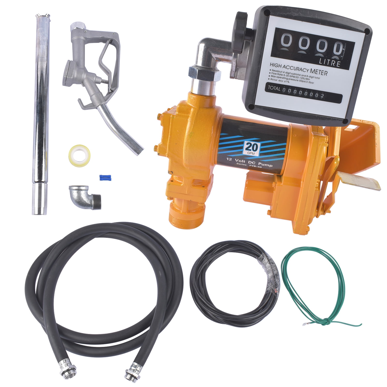 GELUOXI 20GPM 12V Fuel Transfer Pump w/ Manual Nozzle + Flow Meter for Diesel Gas Gasoline Kerosene