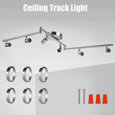 Track Lighting Kit, Foldable Swinging Arm Rotatable 6 Heads with Protective Lamp Trim, Spot Lighting,Close to Ceiling Lights, GU10 Bulbs not Included (Matte Nickel)