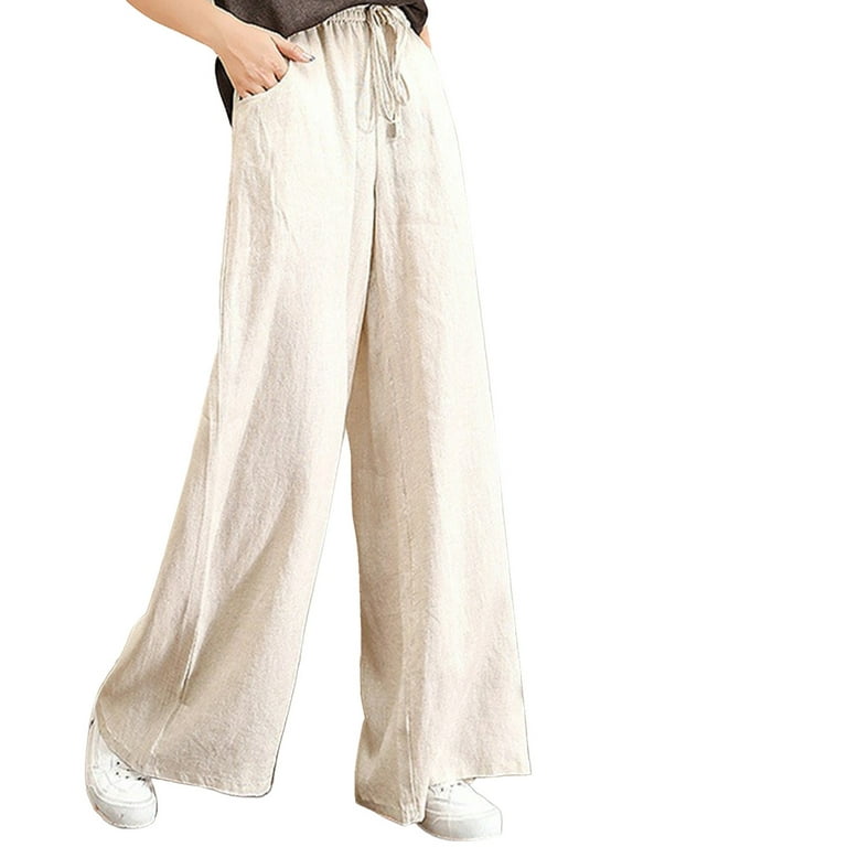 MRULIC pants for women Women's Casual Solid Color Drawstring Cotton Loose  Pants Leggings With Pockets Plus Size Pants Khaki + XL 
