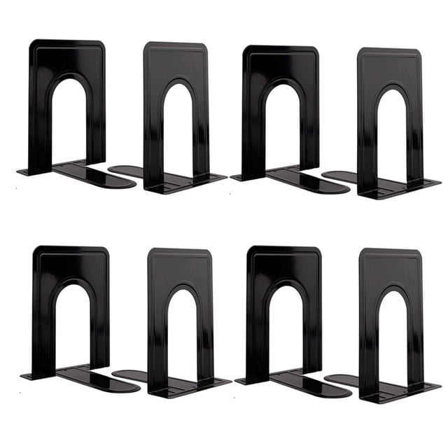 Sujedores de libros de metal COLOGO negros para estantes de 6.5 x 5 x 5.7 pulgadas, 4 pares