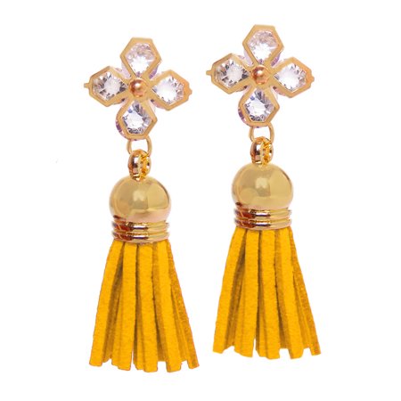 Mustard Yellow Tel Earrings For Women Gold Acrylic Stone And Suede Fashion Online Mustard Yellow Tel Earrings For Women Gold Acrylic Stone And Suede Fashion Online