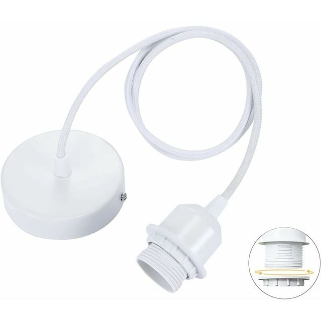 Lámpara colgante E27 con aro roscado, cable textil ajustable 100cm, lámpara colgante compatible con pantalla, casquillo ideal para lámpara colgante de cocina, blanco