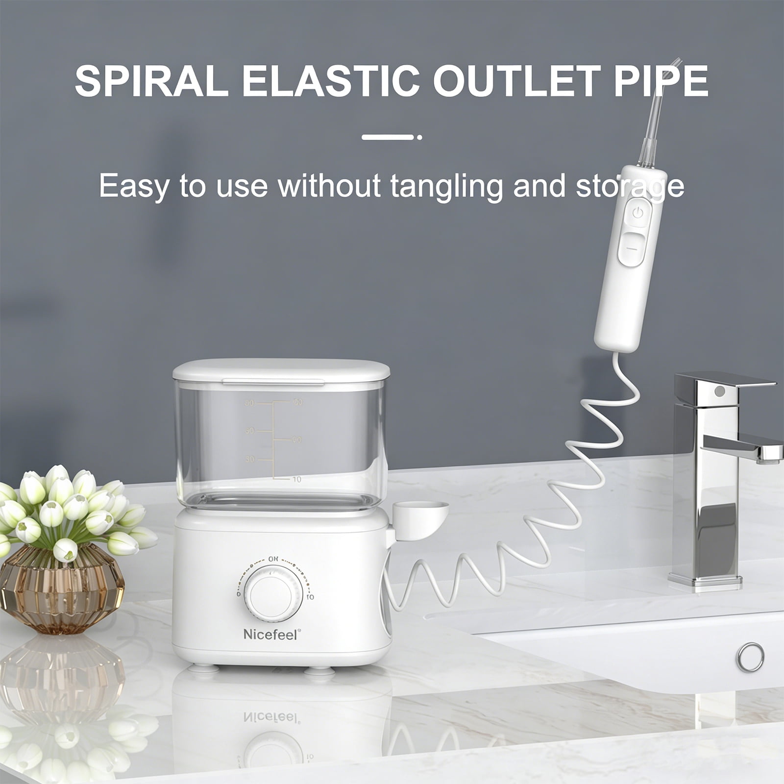 2 Modes Countertop Water Flosser with 40 Pressure Settings, 600ml Detachable Tank, 5 Nozzles for Braces and Sensitive Gums, White