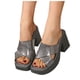 thumbnail image 3 of Bmisegm Women's Simple Solid Color High Heel Heel Square Head One Word Middle Heel Summer Slippers Sandals Women Summer Black 9, 3 of 7