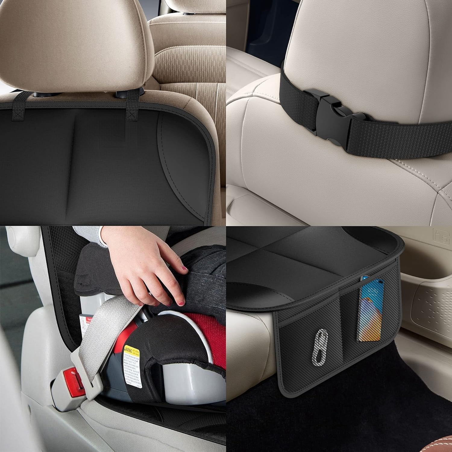 Car Seat Protector 2Pack Protect Child Seats with Thickest Padding and Non-Slip Backing Mesh Pockets for Baby and Pet