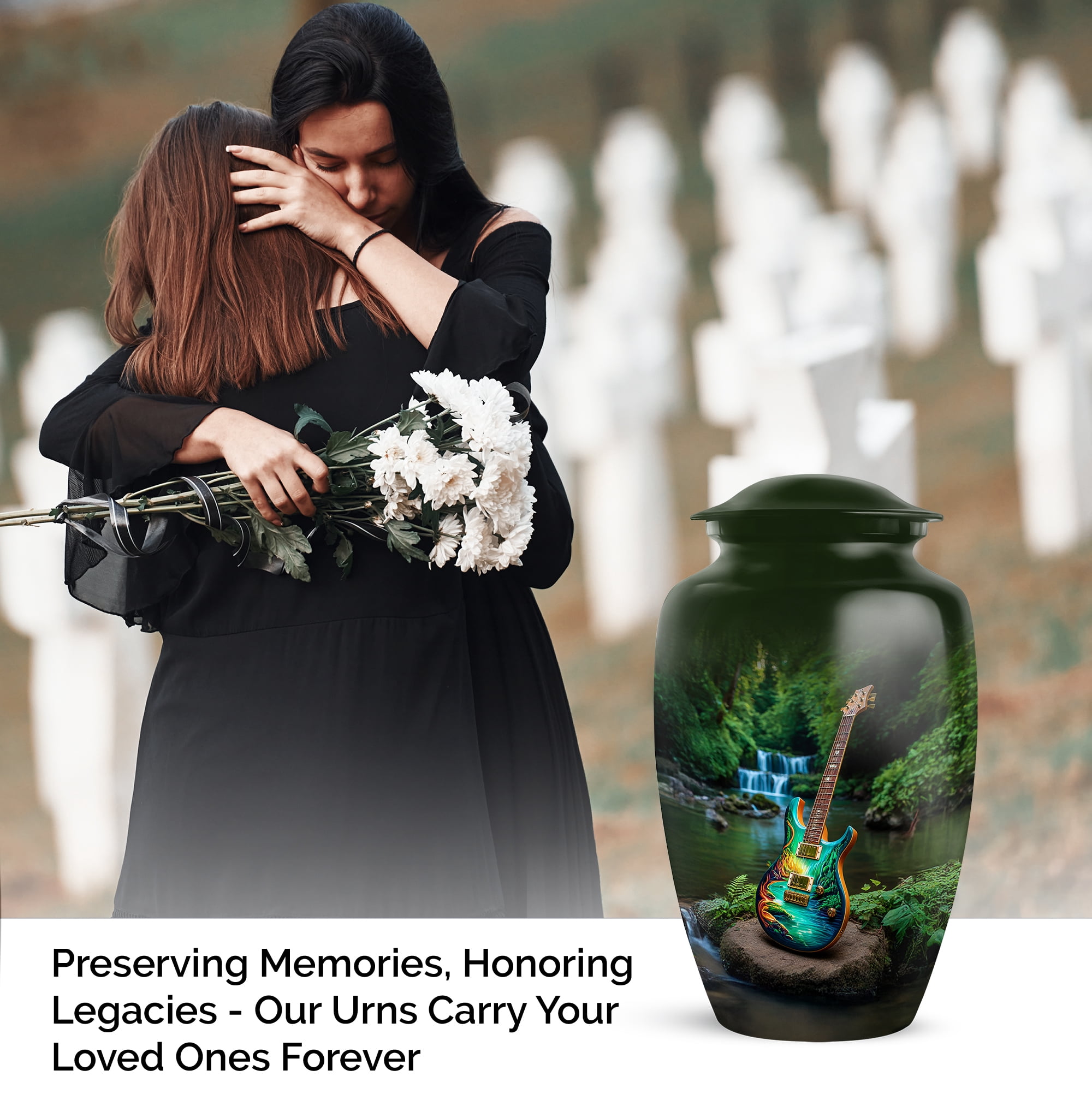 Guitar Large Urn For Human Ashes With Mini Keepsake, Guitar Cremation Urns, Urns For Ashes For Adults Male, Small Keepsake Funeral Urn For Human Ash, Size 10 Inch 1pcs 3 Inch 2pcs