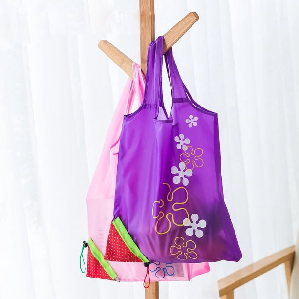 Bolsa de fresas plegable creativa, bolsa de compras de poliéster portátil para el hogar, imprimible, uso versátil