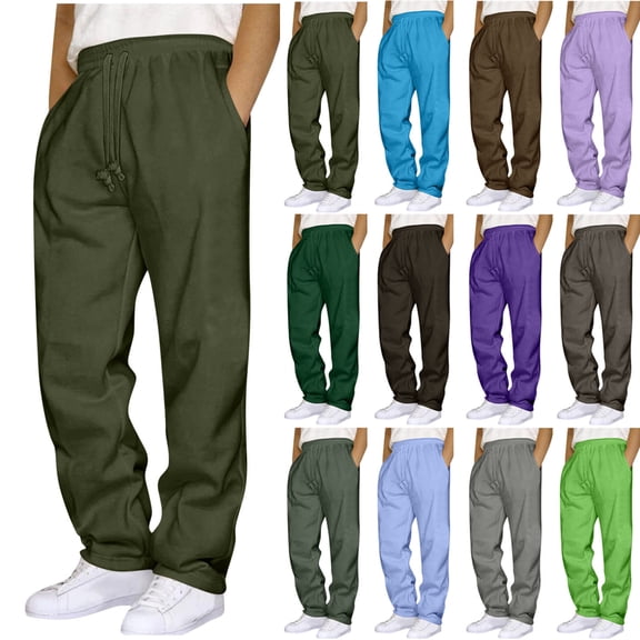 DIOAZUD Men's Lightweight Sweatpants Open Bottom Sweat Pants for Men Solid Color Drawstring Waist Pants Workout Straight Leg Sweatpant with Pockets