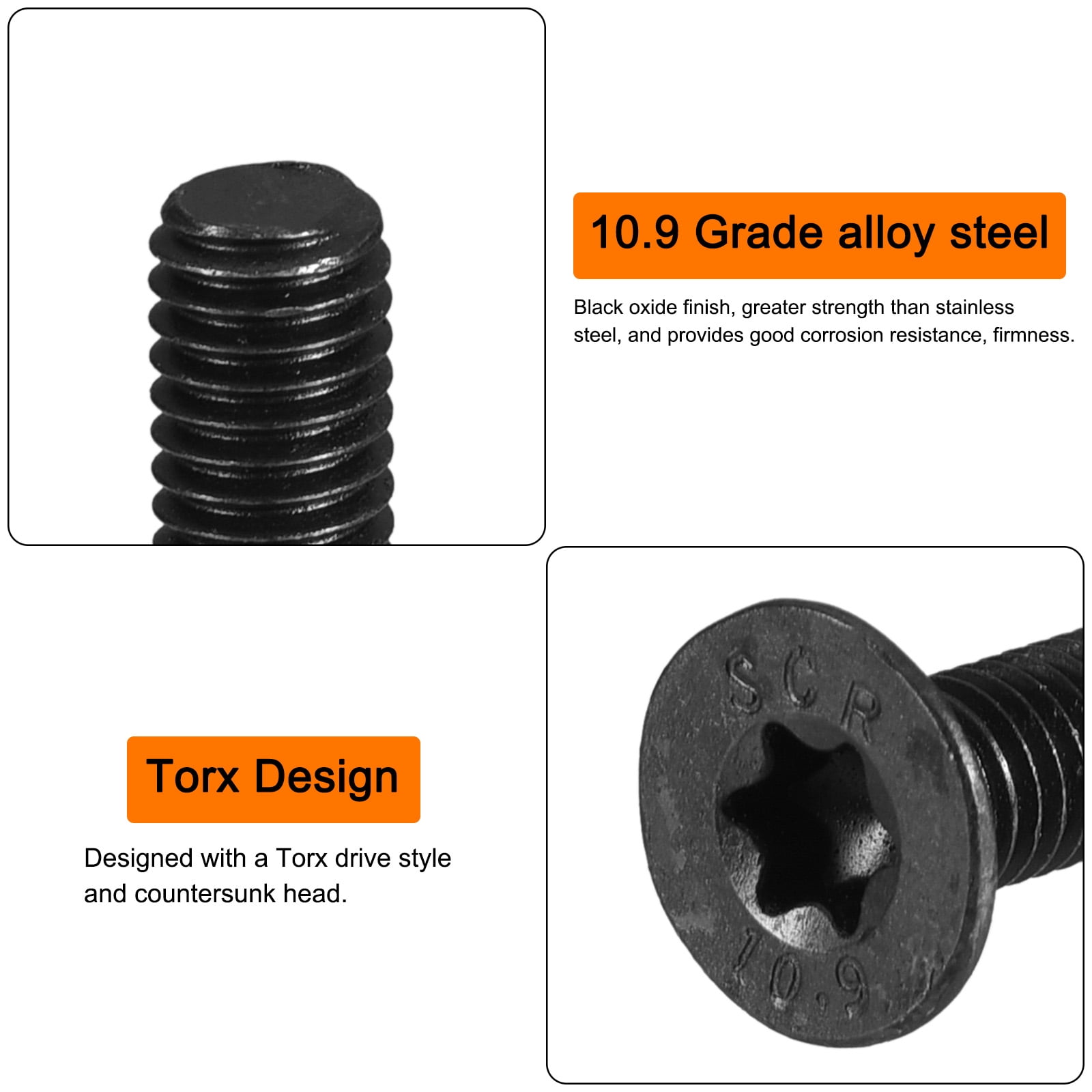 Uxcell M6-1.0x25mm Flat Head Torx Anti Theft Machine Screws, 100 Pack 10.9 Grade Alloy Steel, Countersunk Head, Full Thread