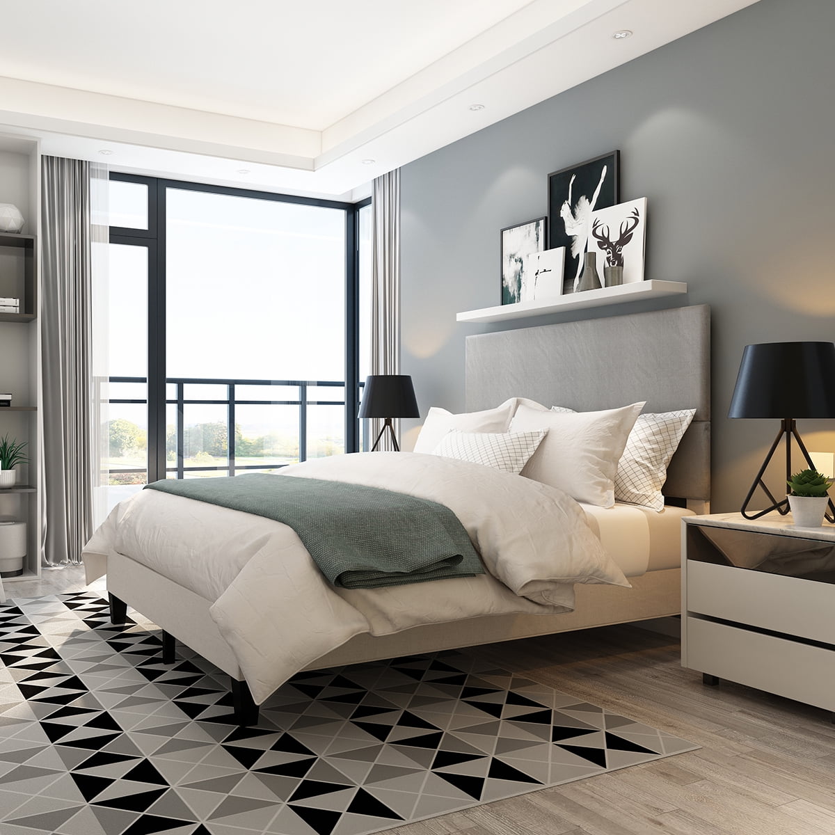 Private Jungle Full Upholstered Bed Frame, Platform Bed with Upholstered Button Headboard, Support with Wooden Slats, White Private Jungle Full Upholstered Bed Frame, Platform Bed with Upholstered Button Headboard, Support with Wooden Slats, White