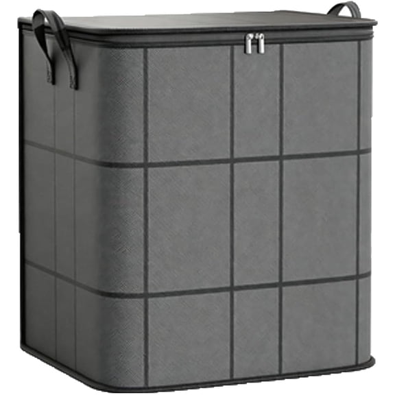 140L XXL Foldable Fabric Storage Bin, Dark Gray Grid Clothes Storage Bag with Reinforced Handles & Durable Zippers, Large Capacity Closet Organizer for Comforters, Blankets, Seasonal Clothing