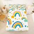 thumbnail image 4 of Manfei Kawaii Rainbow King Sheets, Moon Star Sky Bedding, White Teal, 4-Piece, 1 Flat Sheet, 1 Fitted Sheet and 2 Pillowcases, 4 of 6