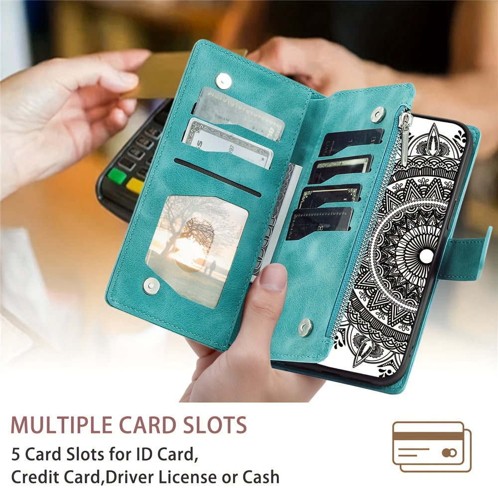 Extended Lanyard Faux Leather Phone Case for Various for iphone Models Including 17, Air, 16, 16E, 15, 14, 13, 12, 11 Pro Max, Plus, X, XS, XR Featuring a Zipper Wallet And Cardholder.