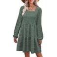 thumbnail image 1 of Vestido de manga larga, cuello cuadrado, color puro, diseño escalonado, manga abombada, vestido de túnica de verano para mujer, para fiesta, oficina, OD verde L, 1 of 6