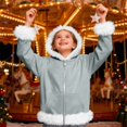 thumbnail image 5 of LTTVQM Christmas Hoodies for Girls Boys Funny Fleece Sherpa Lined Zip Up Santa Pullover Comfort Long Sleeve Warm Faux Fur Trim Furry Jacket Light Gray 5-6 Years, 5 of 6