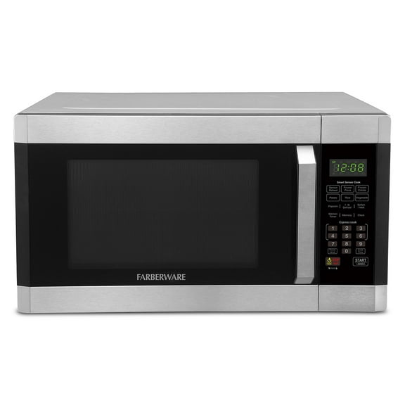 Farberware Countertop Microwave 1100 Watts, 1.6 cu ft - Smart Sensor Microwave Oven With LED Lighting and Child Lock - Perfect for Apartments and Dorms - Easy Clean Stainless Steel with Platinum