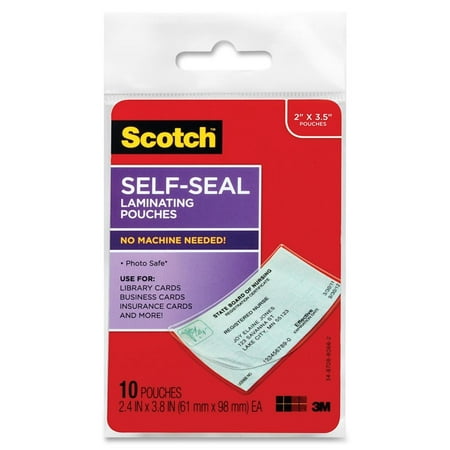 Scotch Self-Sealing Laminating Pouches, Business Card Size, 2 Inches x 3.5 Inches, 10 Pouches (LS851-10G) -