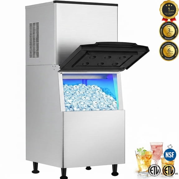 1000lbs Commercial Ice Maker Machine, Freestanding Ice Maker with Bin in Stainless Steel, Cube Machine, 220V, NSF Certified