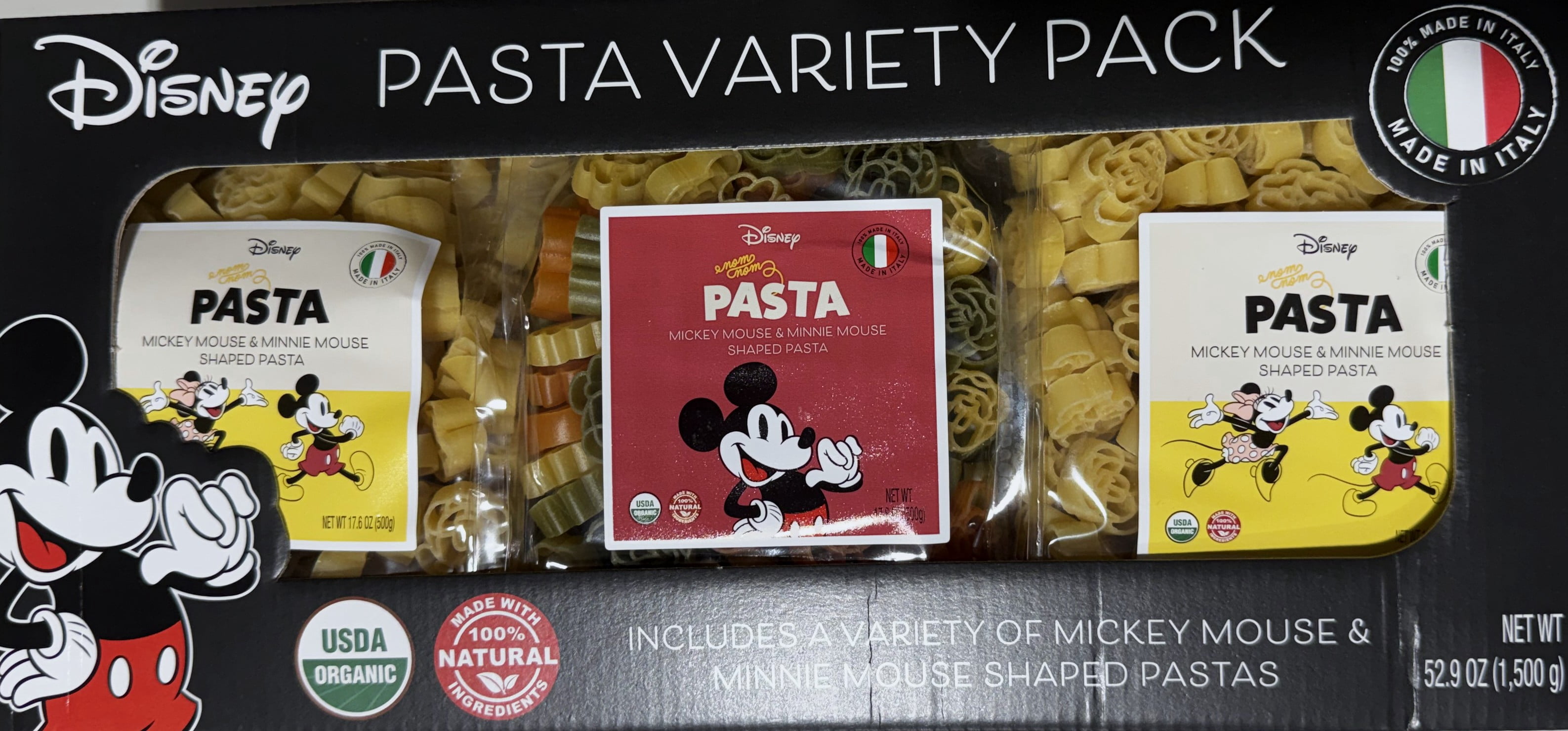 Disney Organic Mickey & Friends Pasta Variety Pack, Traditional & Tricolor, 52.9 oz (3 Pack)