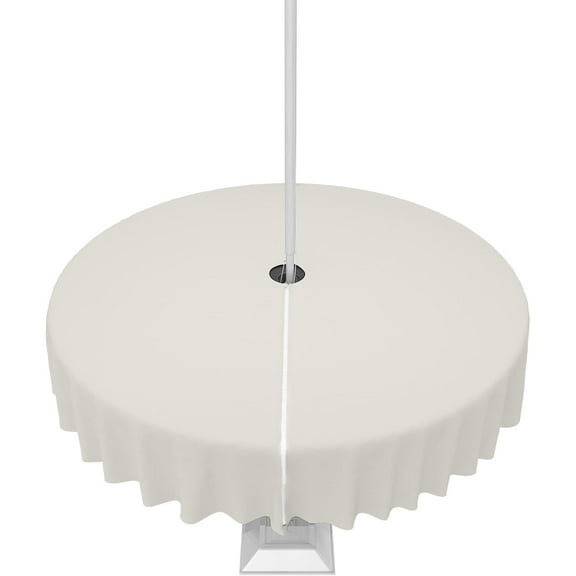 Beige Outdoor Tablecloth with Umbrella Hole and Zipper, Solid Color Table Cover for Round Tables Waterproof Tabletop Collection for Patio, Garden, Picnic, Camping 60R