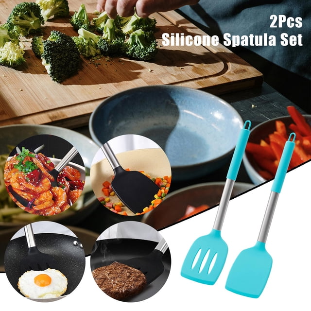 Boreal Craft Pack Of 2 Silicone Spatulas Non Stick Pan Home Kitchen Spatulas Cooking For Egg Fish Pancakes Cooking Utensils Set Stainless Steel Silicone Cooker Pots Set Egg Cooker Stainless Steel
