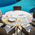 thumbnail image 6 of Wildflowers Round Tablecloth, Fitted Table Cover with Elastic for 55"-60" Round Tables, Spring Farmhouse Tulip Floral Leaf Wooden Grain Table Cloth Outdoor Indoor Dinning Party Waterproof Tablecloths, 6 of 7