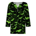 thumbnail image 5 of WTOBBY Women's Halloween Printed V-Neck Button Detail Tee with 3/4 Sleeve, Casual Weekend Fashion Top for Fall Season, Comfortable Daily Wear Apparel,Green L, 5 of 6