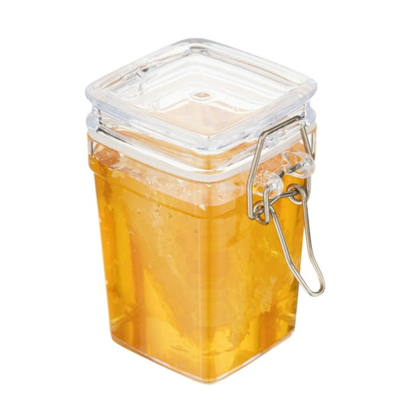 Mini Serve 3 oz Square Clear Plastic Nostalgic Mason Jar - with Clamp Lid - 2 1/2" x 2" x 3" - 100 count box