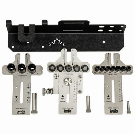 JessEm 08359 Weekend Hobbyist Stainless Dowelling Jig Package with All Sizes, 1 Angle, and Wall Bracket