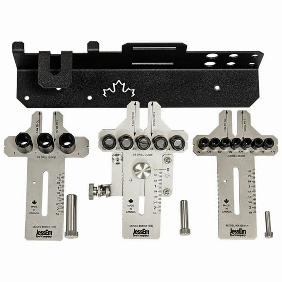 JessEm 08359 Weekend Hobbyist Stainless Dowelling Jig Package with All Sizes, 1 Angle, and Wall Bracket