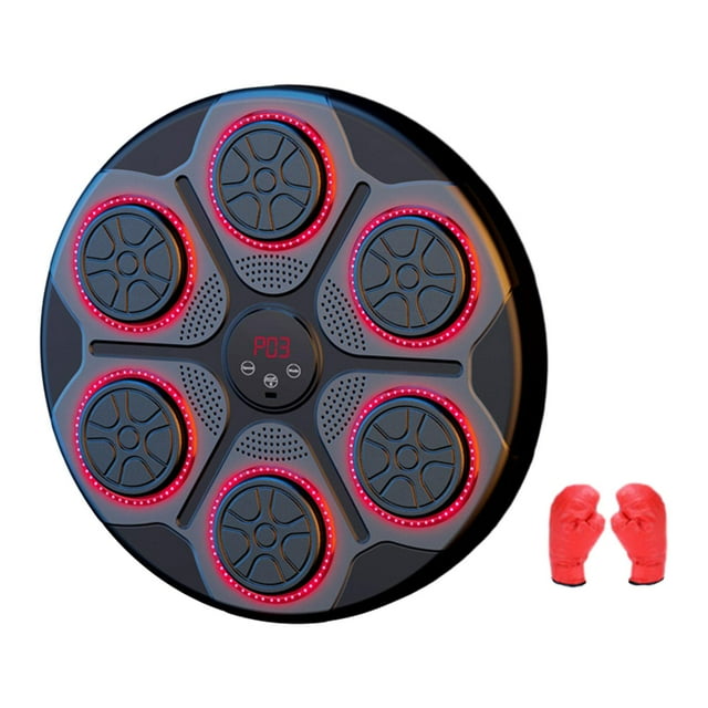 Almencla Machine de Boxe Musicale Cible Murale Électronique pour Exercice Entraînement Physique à Domicile Gants Rouges pour Enfants