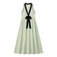 thumbnail image 4 of Women's Halter V-Neck Maxi Dress, Sleeveless High Waist Flowy Dress with Button Detail, Casual Cotton-Linen Look Sundress, Elegant Summer Dress for Beach Vacation and Evening Events Green S, 4 of 6