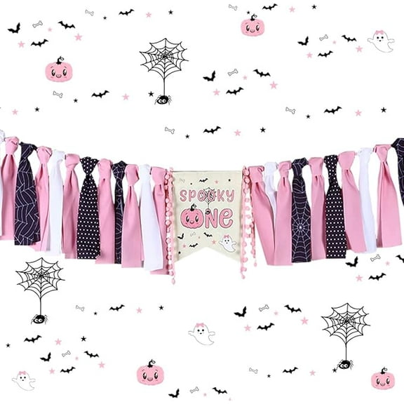 Spooky One Birthday Decorations Girl Halloween 1st Birthday Highchair Banner Pink The Spooky One Party Decorations Halloween Ghost Spider Party Decoration Little Ghost High Chair Decor Suppy
