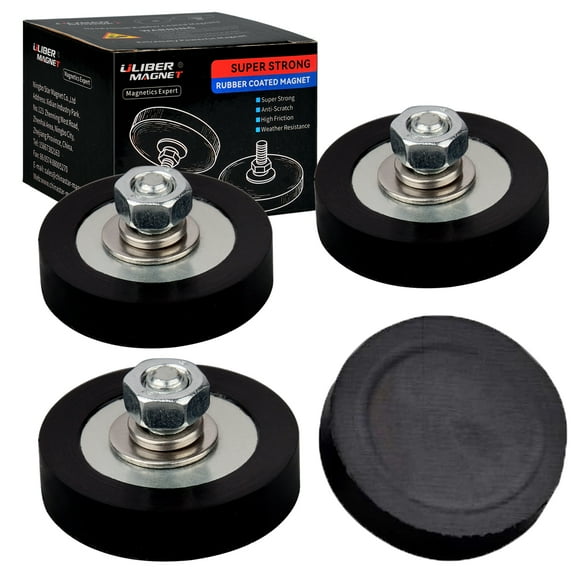 ULIBERMAGNET Rubber Coated Magnet,40LB Mounting Magnets with M6 Male Thread Stud, Anti-Scratch Strong Neodymium Magnetic Base for Camera, Signal Lights and Tools (4 Pack)