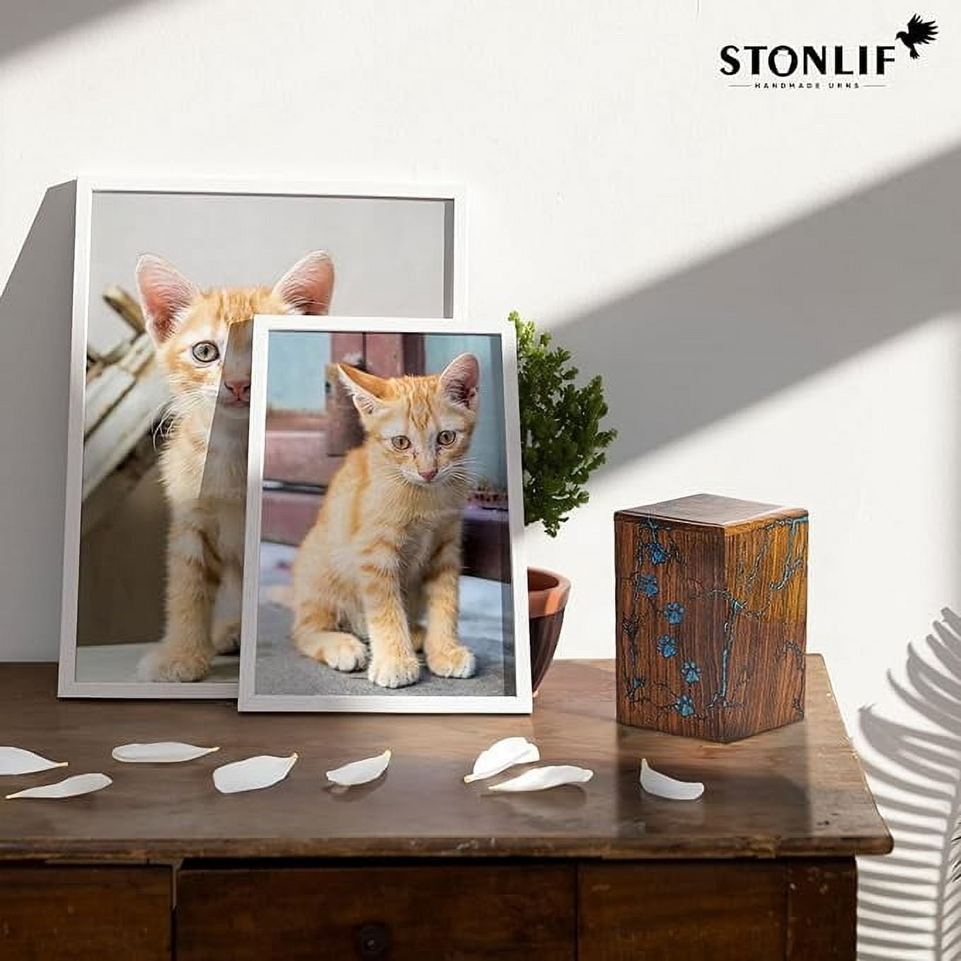 STONLIF Rose Wood and Epoxy Resin Urns for Pet Ashes - Cat, Dog Urns for Ashes - Pet Cremation Memorial Box for Funeral Remains - Urns for Dog, Cat Ashes (Large (250 Cu/in))