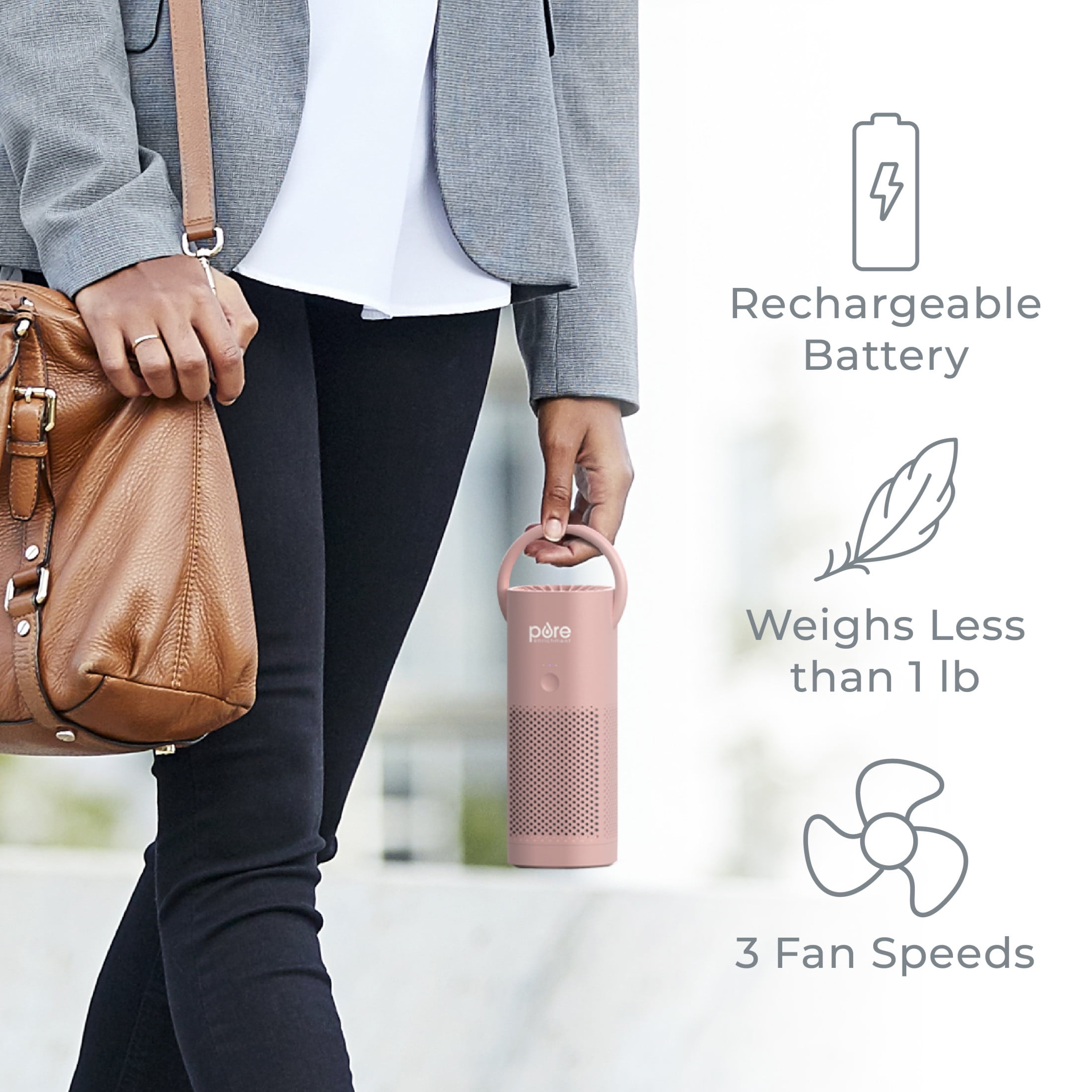 Pure Enrichment PureZone Mini Portable Air Purifier - Cordless True HEPA Filter Cleans Air & Eliminates 99.97% of Dust, Odors, & Allergens Close to You - Cars, School, & Office (Blush)