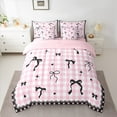 thumbnail image 2 of Manfei Kawaii Ribbon Bow Knot 7-Piece Twin Bedding Sets for Girls Female Children,Geometric Plaid Grid Bedding Comforter Set,Love Heart Print Breathable Sheet Sets,Microfiber Bedroom Decor, 2 of 8