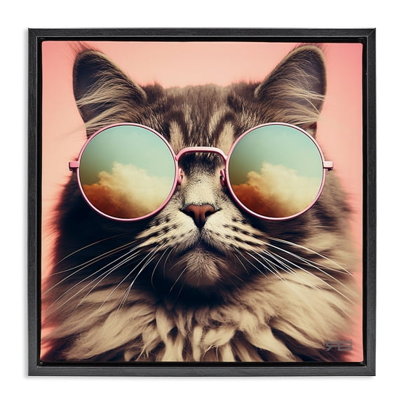 Stupell Industries Eclectic Cat & Cloud Reflection Glasses Black Floating Frame Canvas Art, 18 x 18, by RB
