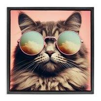 Stupell Industries Cat & Cloud Reflection Glasses Animals & Insects Painting Black Floater Framed Canvas Art Print Wall Art, 18 x 18