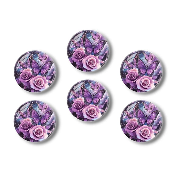 Glass Refrigerator Magnet 6Pcs Magnetic Fridge Sticker,Decor for Kitchen,Whiteboard,Cabinet,3D Diamond Painting Round Sticker Design