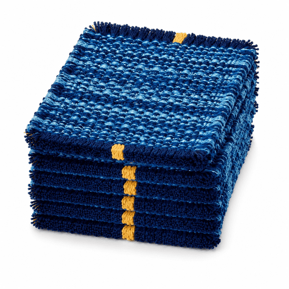 Embroidered Cotton Linen Coasters 6 Pack, 3.9 Inch Heat Resistant Woven Table Drink Mats, Absorbent Washable Cup Pads for Coffee Tea Mug, Starry Blue